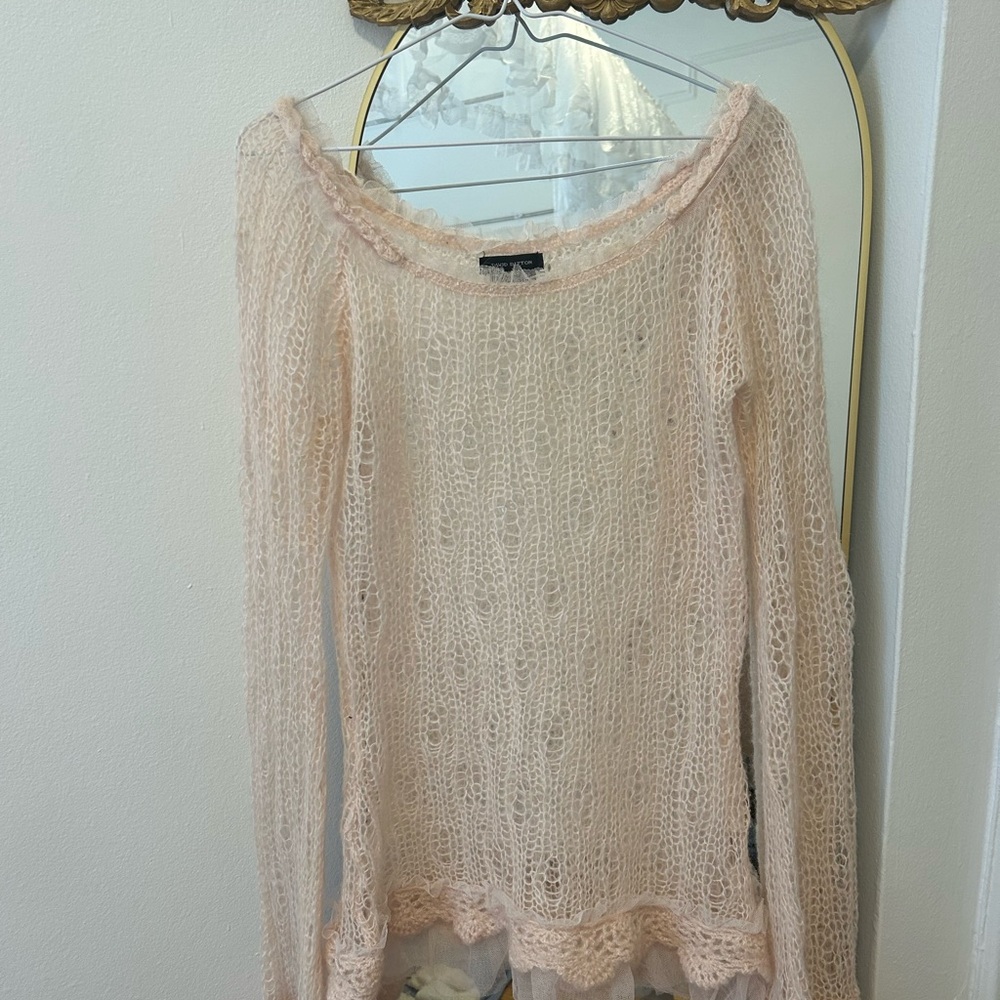Buffalo David Bitton Women's Scoop Neck Open Knit Sweater - Light Blush